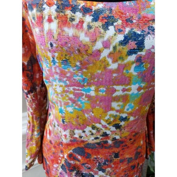 Women's Ecru Floral Print Square Neck Long Sleeve Top Size L Pullover Outdoor - Picture 5 of 12